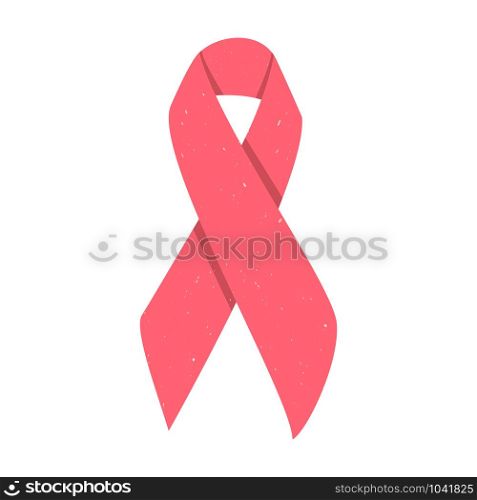 Pink ribbon isolated on white background. International breast cancer awareness month. Vector illustration in flat style.. Pink ribbon isolated on white background.