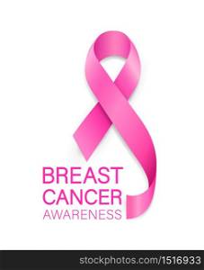 Pink ribbon symbol. Breast Cancer Awareness Month Campaign. Icon design. For poster, banner and t-shirt. Vector Illustration isolated on white background.