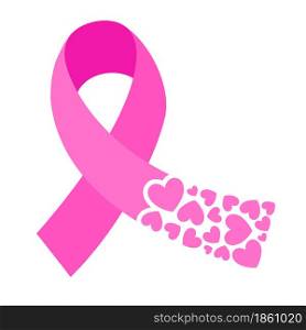Pink ribbon symbol design with heart shape. Breast Cancer Awareness Month Campaign. Icon design. For poster, banner and t-shirt. Vector Illustration.