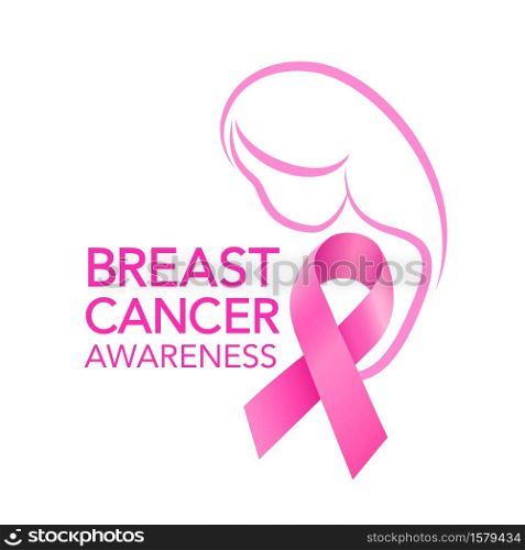 Pink ribbon symbol graphic design. Breast Cancer Awareness Month Campaign. Icon design. For poster, banner and t-shirt. Vector Illustration.