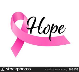 Pink ribbon symbol. Hope concept. Breast cancer awareness month. Vector illustration.