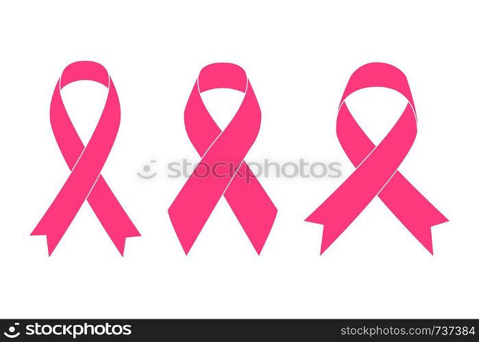 Pink Ribbons in flat style on blank background