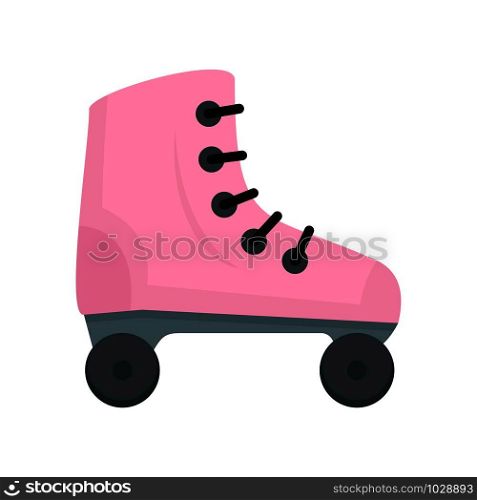 Pink roller skates icon. Flat illustration of pink roller skates vector icon for web design. Pink roller skates icon, flat style