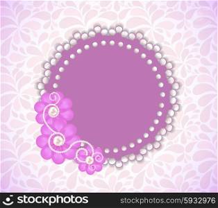 Pink Romantic Flower Frame Vector Background. EPS10