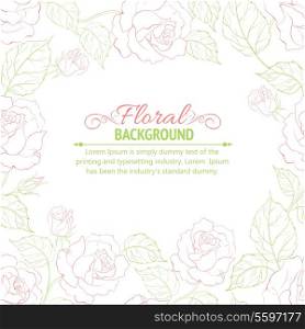 Pink romantic frame of roses with sample text. Vector illustration.