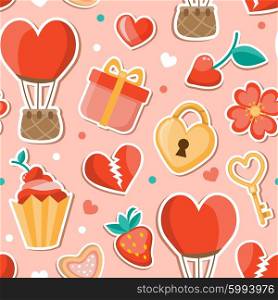 Pink romantic seamless pattern for Valentine&rsquo;s day in flat style