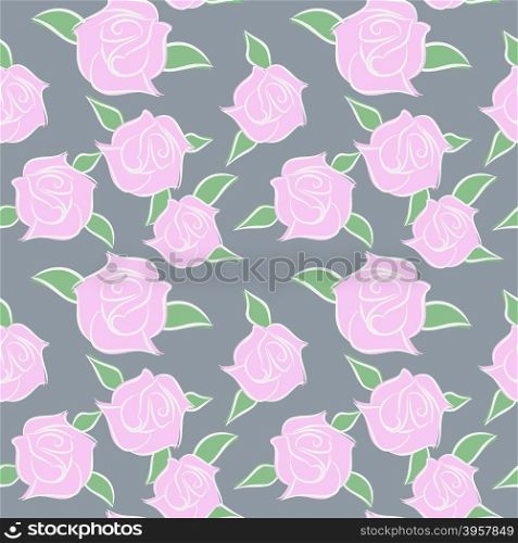 Pink Roses seamless patern. Flowers in pastel colours. Vector flower ornament&#xA;