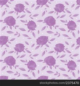 Pink roses seamless pattern on light purple background. Vector illustration.