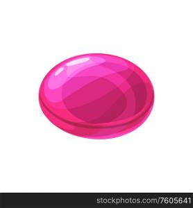 Pink round candy isolated sweet confectionery food. Vector glossy caramel or chocolate snack. Pink lollipop isolated sweet candy of chocolate