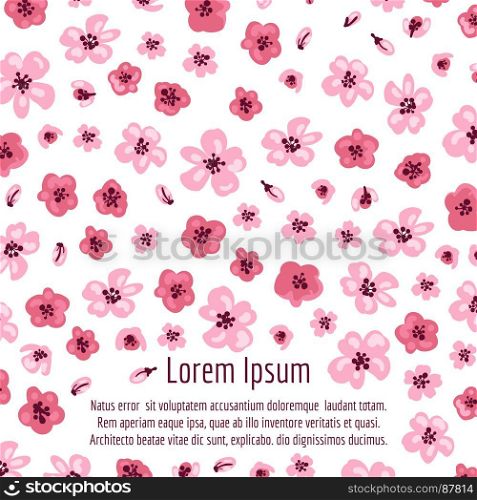 Pink sakura flowers poster. Pink sakura flowers on white background or poster, vector illustration