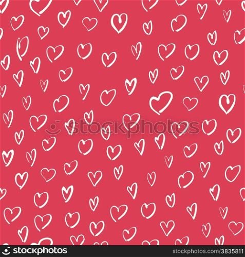 Pink seamless Hand Drawn Hearts Pattern