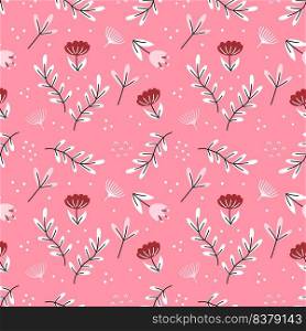 Pink seamless pattern with floral ornament. Hand draw flower. Wallpaper for sewing clothes and printing on fabric.b