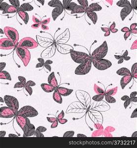 Pink seamless pattern with translucent butterflies (vector EPS 10)