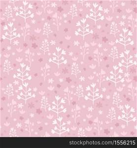 Pink seamless pattern with white floral little elements. Stylized hand drawn art work. Decorative backdrop for wallpaper, wrapping paper, textile print, fabric. Vector illustration.. Pink seamless pattern with white floral little elements. Stylized hand drawn art work.