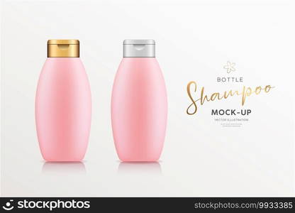 Pink sh&oo products bottle with gold and silver cap, collections mock up template design background, Eps 10 vector illustration