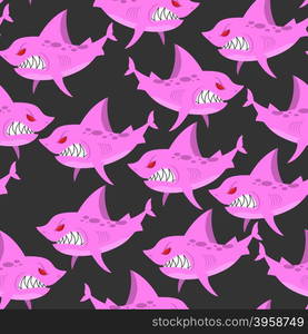 Pink shark seamless pattern. Predator fish with large teeth. Vector marine background for fabrics&#xA;