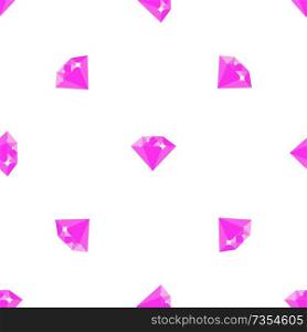 Pink shiny diamonds seamless pattern on white background. Luxurious expensive precious stone isolated vector illustration.. Diamond Pattern on White Background Illustration