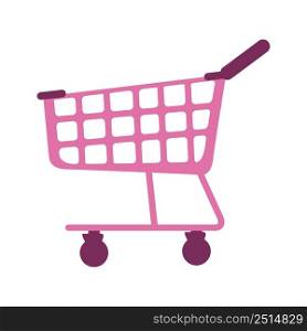 Pink shopping cart semi flat color vector object. Full sized item on white. Grocery visit. Trolley basket for supermarket. Simple cartoon style illustration for web graphic design and animation. Pink shopping cart semi flat color vector object
