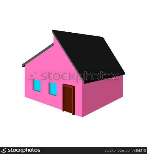 Pink small cottage cartoon icon on a white background. Pink small cottage cartoon icon