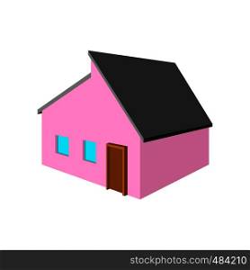 Pink small cottage cartoon icon on a white background. Pink small cottage cartoon icon