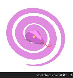 Pink snake. Dangerous Female reptile curled up into a ball. Vector illustration&#xA;