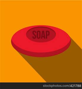 Pink soap icon. Flat illustration of pink soap vector icon for web isolated on yellow background. Pink soap icon, flat style