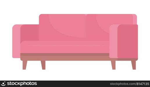 Pink sofa semi flat color vector object. Furniture for living room. Editable element. Modern couch. Full sized item on white. Simple cartoon style illustration for web graphic design and animation. Pink sofa semi flat color vector object