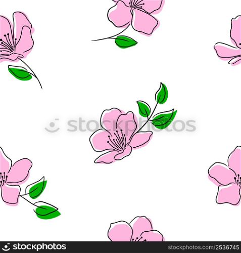 Pink spring cherry blossom seamless pattern. Sakura flower background for textile, paper. Vector illustration.
