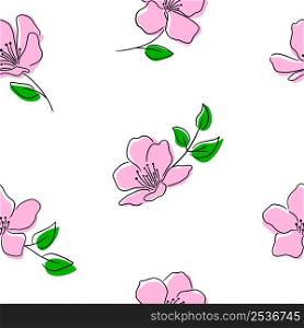 Pink spring cherry blossom seamless pattern. Sakura flower background for textile, paper. Vector illustration.