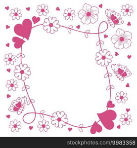 Pink Square Line Art Flower Abstract Leaf Floral Frame