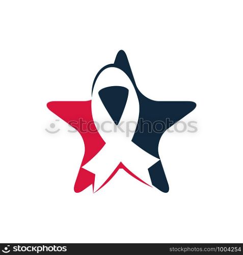 Pink star ribbon vector logo design. Breast cancer awareness symbol. October is month of Breast Cancer Awareness in the world.