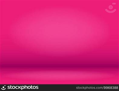 Pink studio background. Pink stage with floodlight lighting. Light source on the wall and platform. Vector illustration.