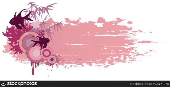 pink summer banner with tropical fishes and grunge effect