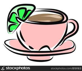 Pink tea cup, illustration, vector on white background.