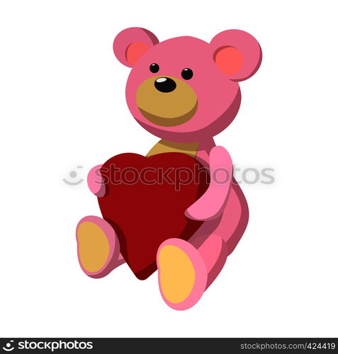 Pink teddy bear with heart cartoon icon on a white background. Pink teddy bear with heart cartoon icon