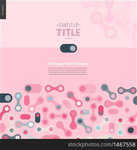 Pink template design web mockup vector banner - rounded pink and grey shapes isolated on pink background accompanied with a title and text block template. Pink design banner