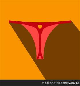 Pink thong icon in flat style on a yellow background. Pink thong icon, flat style