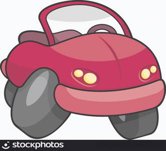 Pink toy cartoon car isolated on white background
