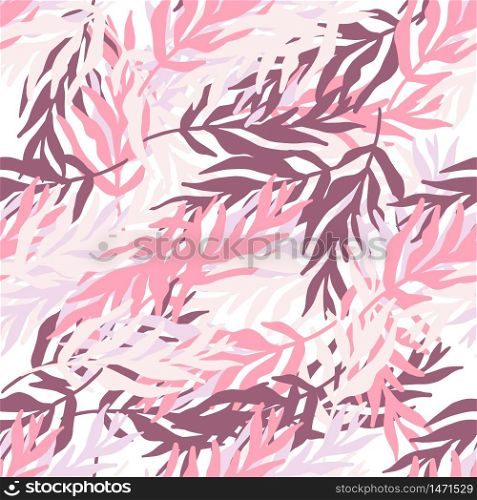 Pink tropical leaf wallpaper. Abstract jungle plants silhouette leaves seamless pattern. Design for fabric design, textile print, wrapping paper, cover. Fashion vector illustration. Pink tropical leaf wallpaper. Abstract jungle plants silhouette leaves seamless pattern.
