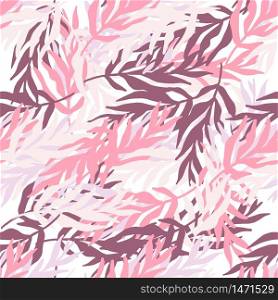 Pink tropical leaf wallpaper. Abstract jungle plants silhouette leaves seamless pattern. Design for fabric design, textile print, wrapping paper, cover. Fashion vector illustration. Pink tropical leaf wallpaper. Abstract jungle plants silhouette leaves seamless pattern.