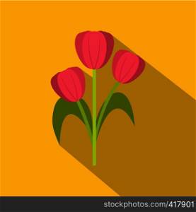 Pink tulips icon. Flat illustration of pink tulips vector icon for web isolated on yellow background. Pink tulips icon, flat style