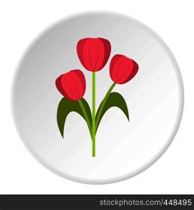Pink tulips icon in flat circle isolated vector illustration for web. Pink tulips icon circle