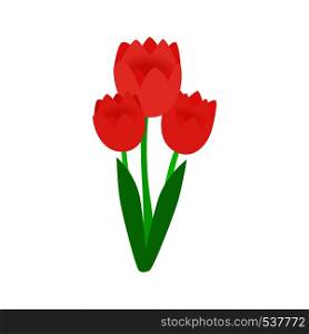 Pink tulips icon in isometric 3d style on a white background. National flower of Netherland. Pink tulips icon, isometric 3d style