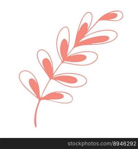 Pink twig in style of doodles on white. Vector isolated image for use in website design or clipart. Pink twig in style of doodles on white