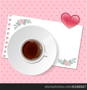 Pink Valentine background with cup of coffee
