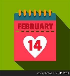 Pink Valentines day calendar icon. Flat illustration of pink Valentines day calendar vector icon for web on lime background. Pink Valentines day calendar icon, flat style