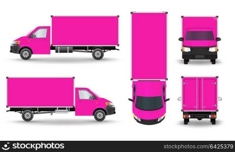 Pink van set. Cargo van isolated on white pink