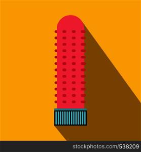Pink vibrating sex toy icon in flat style on a yellow background. Pink vibrating sex toy icon, flat style