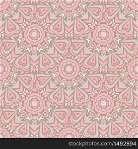 Pink vintage abstract geometric ethnic seamless pattern ornamental. Indian mandala art textile design. Pink seamless pattern with ethnic geometrc ornament. Boho design.