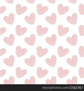 Pink vintage hand drawn seamless pattern of hearts on valentine day. Vector illustration texture for fabric, wrapping, wallpaper. Decorative print.. Pink vintage hand drawn seamless pattern of hearts on valentine day. Vector illustration texture for fabric, wrapping, wallpaper. Decorative print